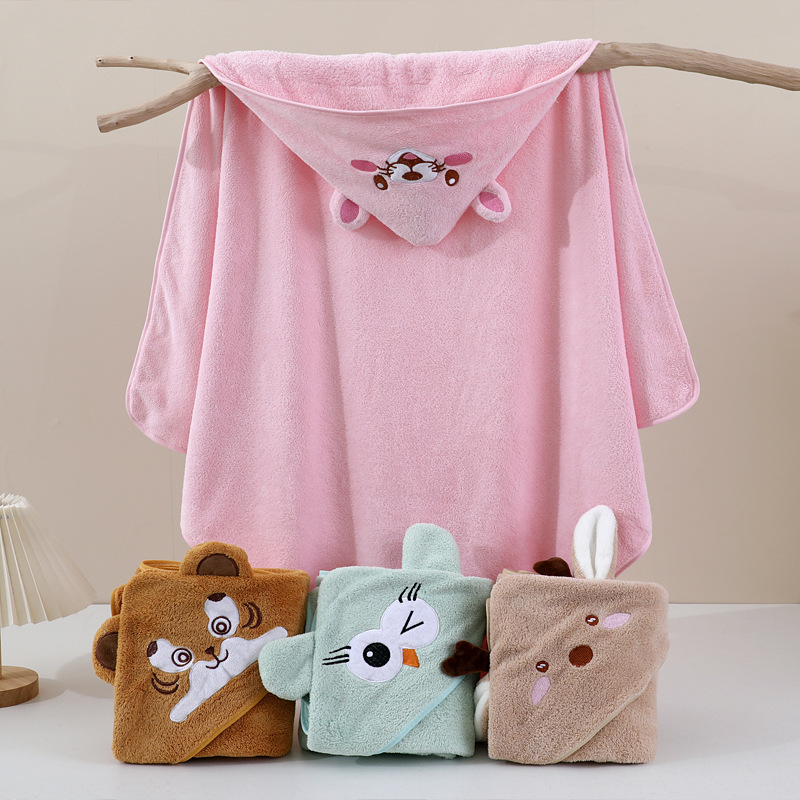 Baby Coral Fleece Hooded Embroidered Swaddle